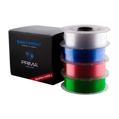 PETG filamentide komplekt EasyPrint 3D-printerile, 1.75mm, 4 x 500g - Läbipaistev, Punane, Sinine, Roheline