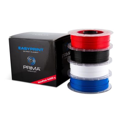 PLA filamentide komplekt EasyPrint 3D-printerile, Standard 1.75mm, 4 x 500g - Valge, Must, Sinine, Punane