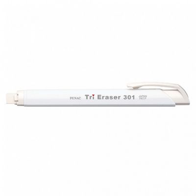 Tri Eraser, triangular pen-shape eraser, white, Penac