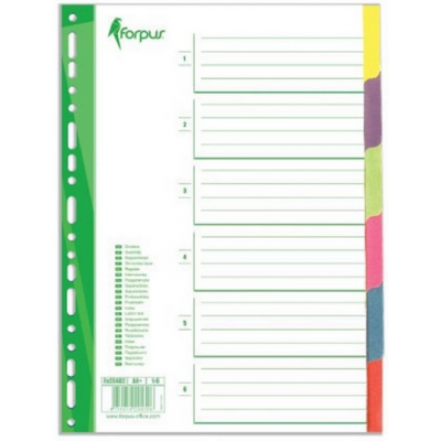 Registrilehed A4 1-6 värviline kartong Forpus