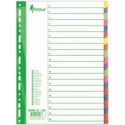 Registrilehed A4 1-20 värviline kartong Forpus