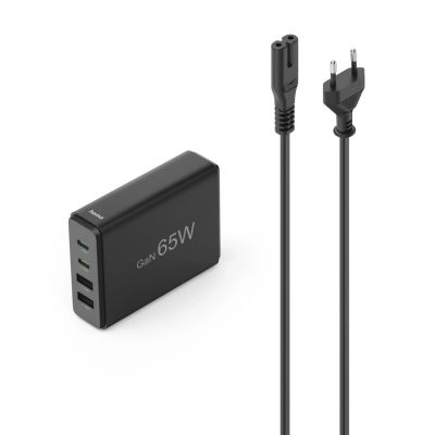 USB-laadija seinapesasse Hama 65Watt Charging Station, 4-port (2x PD USB-C, 2x USB-A), GaN, 3A QC3.0, must