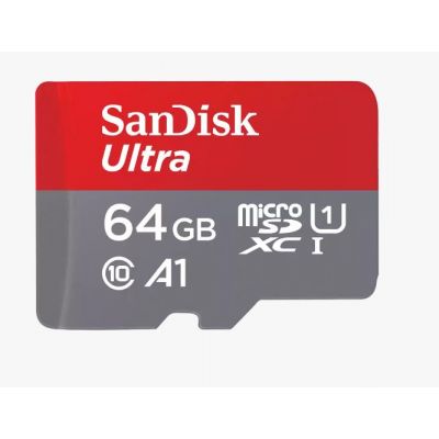 Mälukaart Sandisk Secure Digital MicroSDXC Ultra 64GB+SD adapter, lugemiskiirus kuni 140MB/s,UHS 1, Class 10, A1