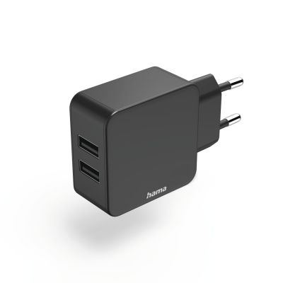 USB-laadija seinapesasse Hama, must, 2xUSB-A, max 12W 2.4A 5V