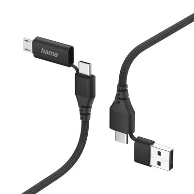 Hama 4-in-1 Multi Charging Cable, USB-C and USB-A - USB-C and Micro-USB, 1.5m