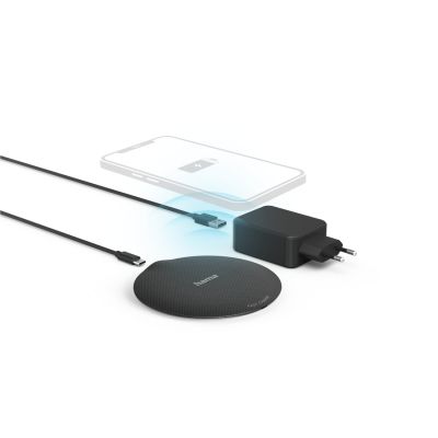 Hama "QI-FC15 Metal" Wireless Charger Kit, 15 W, Wireless Smartphone Charging Pad, blk