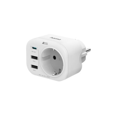 Hama 4-Way Multi-Adapter for Socket, 1 USB-C PD, 2 USB-A, 1 Earthed Contact, 20W