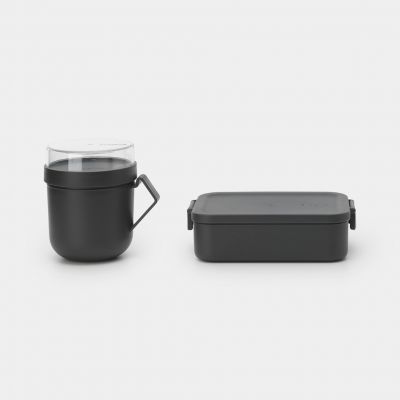 Toidukarpide lõunakomplekt Make & Take, plastist, tume hall (supikruus ja Medium toidukarp)