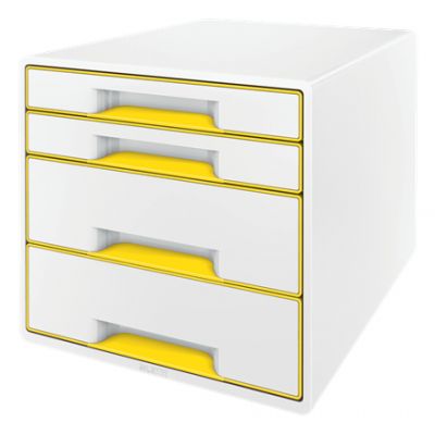 Sahtliboks 287x270x363mm 4-sahtliga Leitz WOW Desk Cube, läikiv, valge-kollane