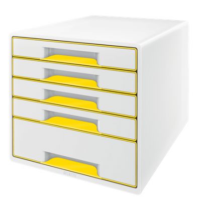 Drawer box 287x270x363mm with 5 drawers Leitz WOW Desk Cube, glossy, white-yellow