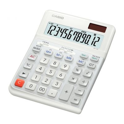 Lauakalkulaator Casio DE-12E-WE White(valge) Ergonoomiline, paremakäelisele, 12-kohaline, tava- ja päikesepatarei, 184x109x11mm, Casio loogika, LR1130