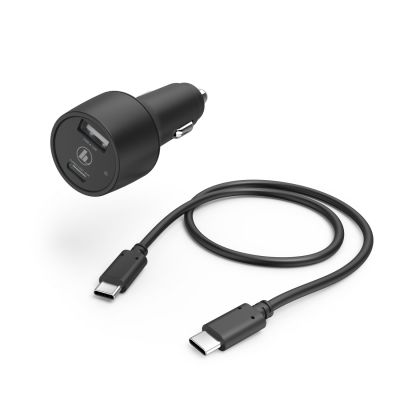 Hama Car Charging Kit, USB-C, USB-A, PD / Qualcomm®, 30 W, USB-C Cable, 1 m, black