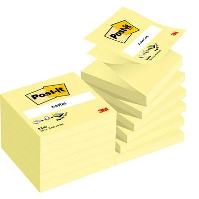 Post-it® Z-Notes R330-CY, Canary Yellow, 76 mm x 76 mm, 12 Pads/Pack
