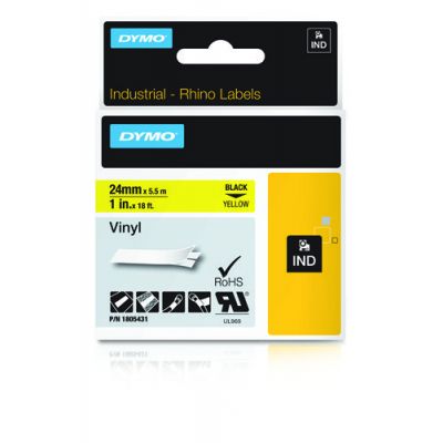 Kleepkirjalint Dymo 24mm, must/kollasel RHINO Tape 1805431 Black on Yellow, Coloured Vinyl 5,5m