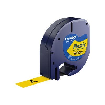 Kleepkirjalint Dymo Letratag plastic tape yellow/kollane 12mmx4m