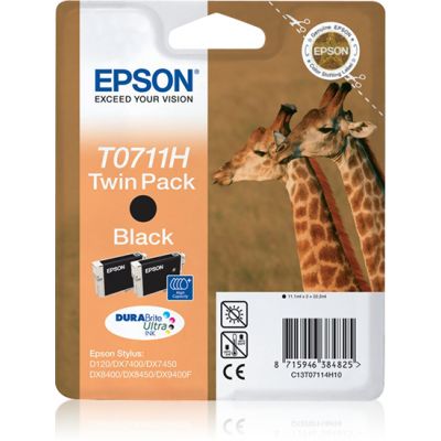 Tint Epson T0711H Black Twin 22,2ml (2x11ml) suuremahuline must topeltpakk D120 DX7400/7450/8400/8450/9400F, STYLUS OFFICE B1100