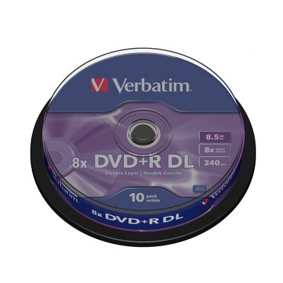 DVD+R Verbatim 8,5GB Double Layer 240min 8x, Cake 10 (10 tk tornis) Matt Silver, AZO recording layer