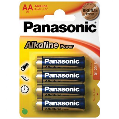 Patareid Panasonic Alkaline Power AA LR6APB/4B 4patareid, madala voolutarbega seadmetele, keskmise mahutavusega leeliselement