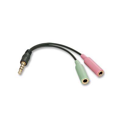 Audio adapter 4-kontaktiga 3,5mm pistik 4-pin -> 2x3,5mm pesad eraldi kõrvaklappide ja mikrofoni pistikute ühendamiseks arvutiga, must