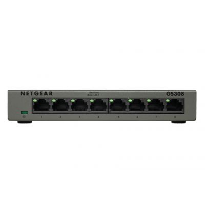Switch NETGEAR Unmanaged GS308 (8 x 10/100/1000Mbps, Desktop/Wallmount, Bandwidth 16Gbps, Jumbo Frames, Metal), 12V/0.5A DC power, 3.52W, Retail