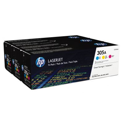 Tooner HP CF370AM 305A Cyan-Magenta-Yellow Tri-pack 3x2600lk, HP LaserJet Pro 300/400 color M351/M451/M375nw/M451dw/M451nw/M475