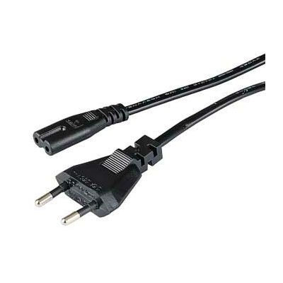 Power cable for consumer electronics, with 2 terminals, black, 1.5 m Hama Mains Cable, Euro Plug - 2-Pin Socket (Double Groove)