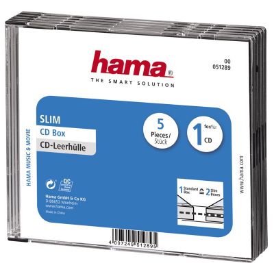 CD case thin for one black Hama, pack (pack of 5 CD boxes)