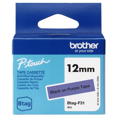 Kleepkirjalint Brother BTAG-F31 lilla, must tekst, laius 12mm mudelitele PT-N10, N20, N25