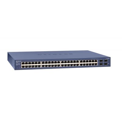 Netgear ProSafe Gigabit Smart Managed PRO Switch, 48x10/100/1000 RJ45 ports, 2 (Dedicated) + 2 (Combo) SFP ports, Web GUI, HTTPs,RMON SNMP, 32 static routes IPv4, LLDP, RADIUS, Rack-mounting kit