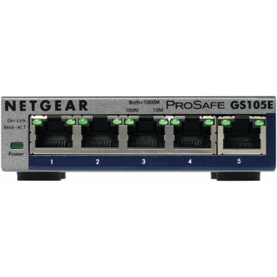 Switch NETGEAR GS105E, 5x 10/100/1000 Prosafe PLUS Switch (management via PC utility), VLAN, QOS, metal casing, External Power Adapter
