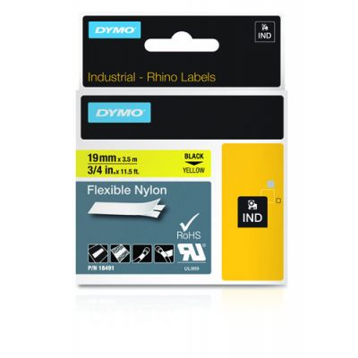 Adhesive tape Dymo 19mm, black / yellow RHINO Tape 18491 (18757) Yellow, flexible nylon label 3,5m