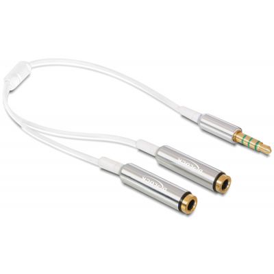 Adapter Audio üleminek (kõrvaklappide jagaja) Delock 3.5mm 4-pin stereo pistik (M) -> 2x 3.5mm 4-pin stereo pesa (F) kaabel 0.25m valge