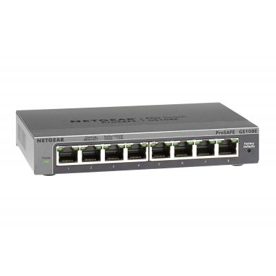 Switch NETGEAR ProSafe PLUS GS108E (8 x 10/100/1000Mbps, Desktop/Wallmount, Auto-uplink, DoS Attack Protection, VLAN) Retail (management via PC utility)