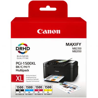 Tint Canon PGI1500XL komplekt BK/C/M/Y Multipack must 1200lk, ca 900lk/värv MB2050/MB2350 (black, yellow, cyan, magenta)