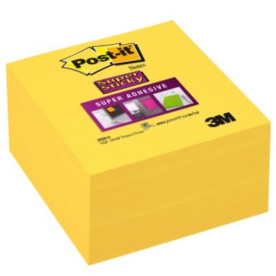 Post-it® Super Sticky Notes Cube, Yellow, 76 mm x 76 mm, 350 Sheets/Pad