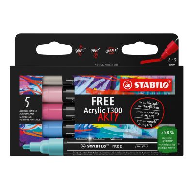 Marker permanent STABILO FREE Acrylic T300 Candy set, 1-2mm, 5 colours