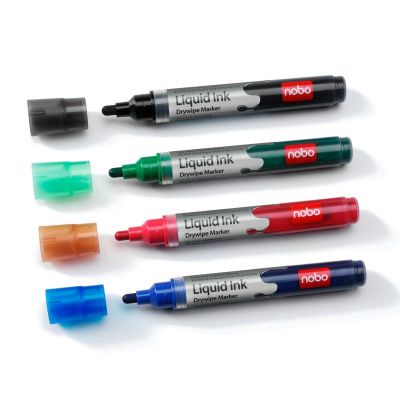 Nobo Liquid Ink Whiteboard Pens Bullet Tip 6 Pack