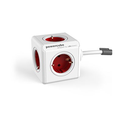 Extension cord 3 meters allocacoc PowerCube Original Boston Red, 5 sockets, grounded, Mounting Dock