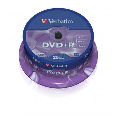 DVD + R Verbatim 4.7GB 120min 16x Cake 25, Matt Silver Surface, 25 blanks per tower