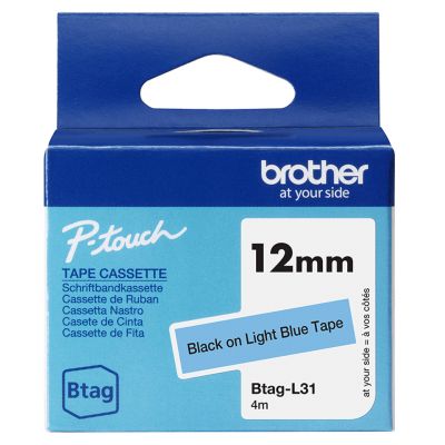 Kleepkirjalint Brother BTAG-L31 helesinine, must tekst, laius 12mm mudelitele PT-N10, N20, N25