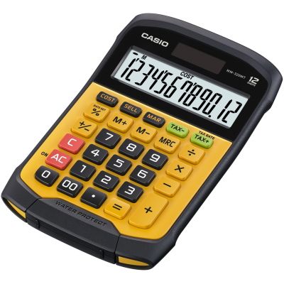 Desktop calculator Casio WM-320MT, small, yellow, moisture and dust resistant IP54, 12 digits, tex, Casio logic