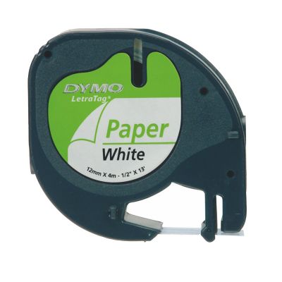 Adhesive tape Dymo 12mm, black/white paper tape FSC 4m