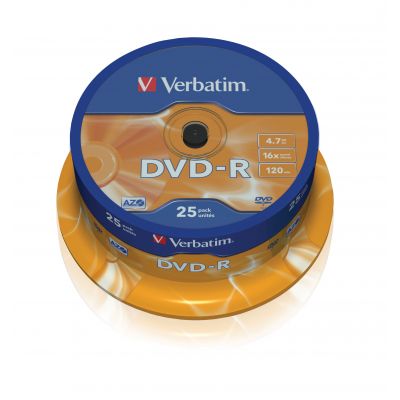 DVD-R Verbatim 4,7GB 120min 16x Cake 25, Advanced AZO+ Protection, Recordable, 25 toorikut tornis