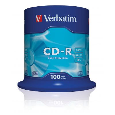 CD-R Verbatim 700MB 80min 52x Cake 100, Extra Protection, Recordable, 100 toorikut tornis