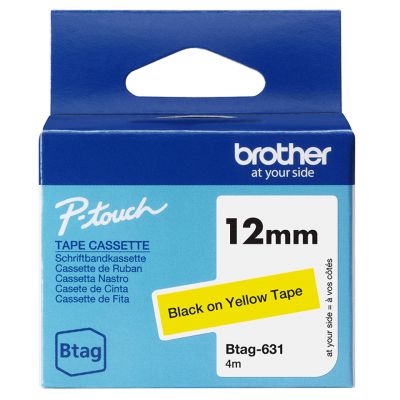 Kleepkirjalint Brother BTAG-631 kollane, must tekst, laius 12mm mudelitele PT-N10, N20, N25