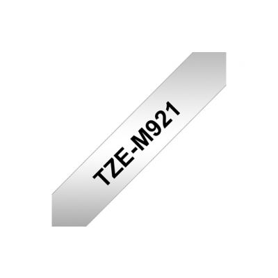 Kleepkirjalint Brother TZE-M921 hõbedane metallik teip, must tekst, laius 9mm