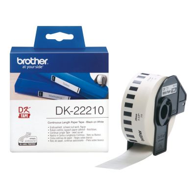 Adhesive tape Brother DK22210, running paper tape 29mm x 30.48m, white thermal paper