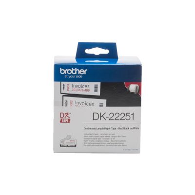 Adhesive tape Brother DK22251, running paper tape, 62mm x 15m, black and red lettering on white background