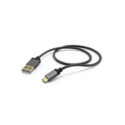 USB-kaabel USB-A -> USB-C Hama Metal 1.5m tumehall/hõbedane USB2.0 480Mbps, max 3A 5V, kullatud kontaktid