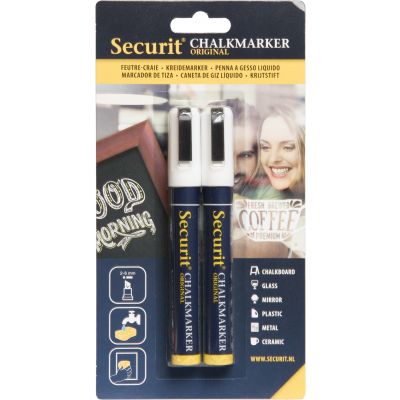 Blackboard markers SECURIT Liquid Medium white, for chalkboard 2-6mm, pack of 2 pcs / set.